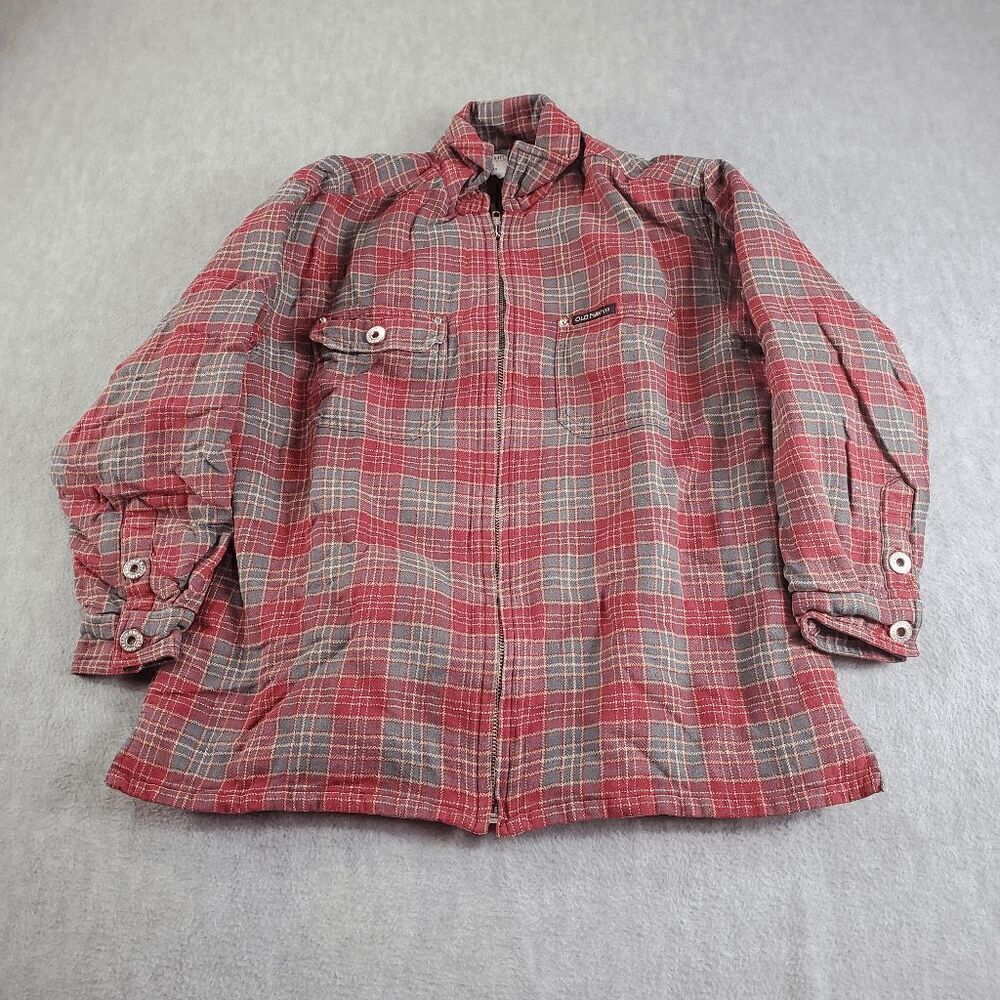 Vintage Old Navy Jacket Womens 10 Red Plaid Flannel 100% Cotton Full Zip